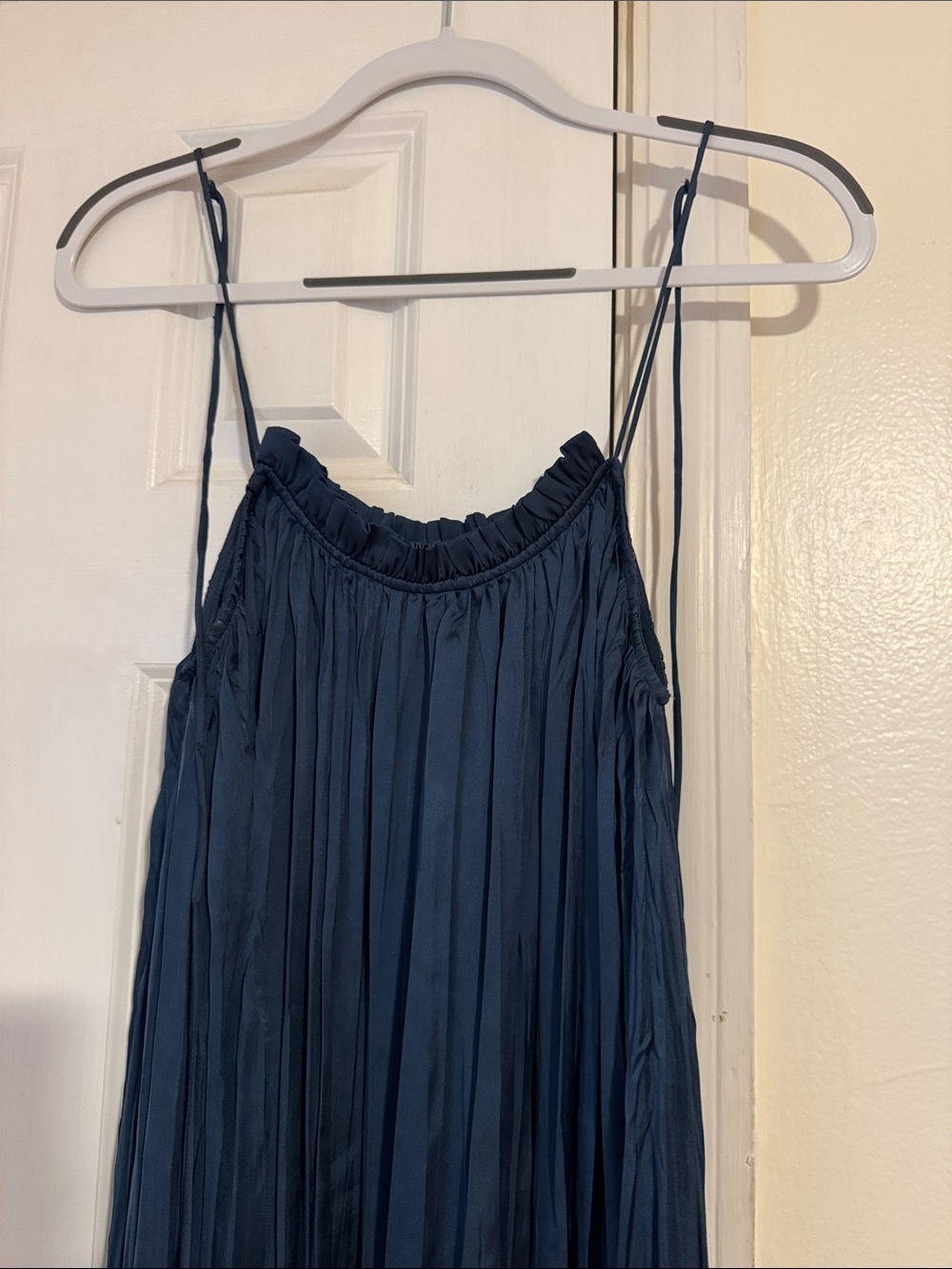 Zara Satin Effect Pleated Midi Dress Teal small - Picture 3 of 5